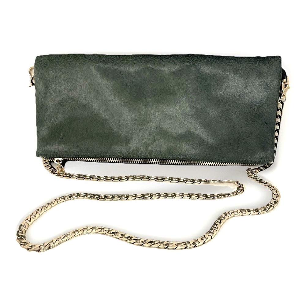 Susu Handbag Chain Crossbody Fold over Pony Calf‎ Hair And Leather Green Gold